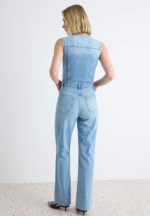 Trendyol - Cotton Denim Jumpsuit - Blue