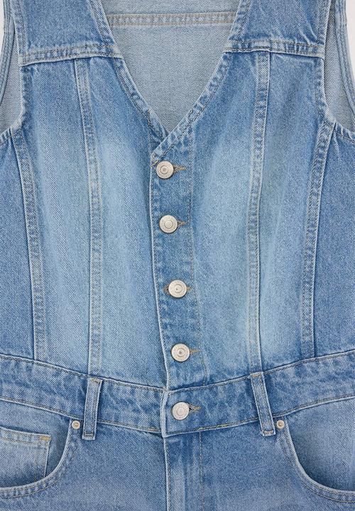 Trendyol - Cotton Denim Jumpsuit - Blue
