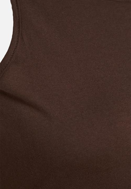 Trendyol - Plus cotton maxi dress crew neck and slit - dark brown
