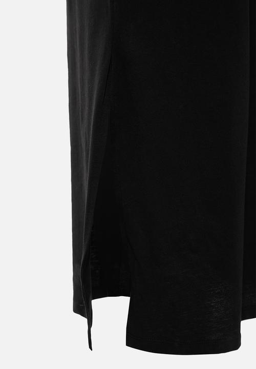 Trendyol - Plus v-neck slit cotton knitted dress - black