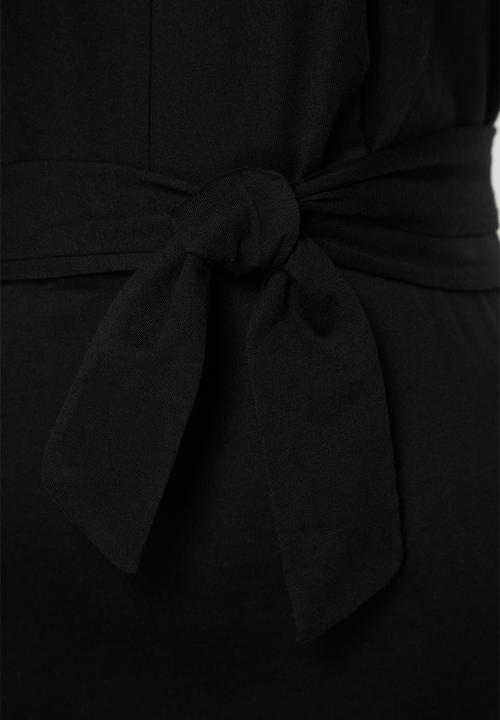 Trendyol - Plus straight cut tie detail slit cotton midi dress - black