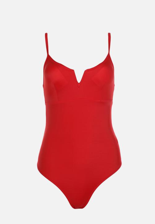 Trendyol - V-neck swimsuit - red