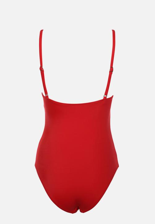 Trendyol - V-neck swimsuit - red
