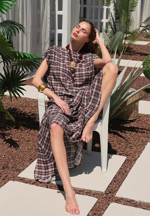 Trendyol - Plaid Blouse and Skirt Set - Multicolour