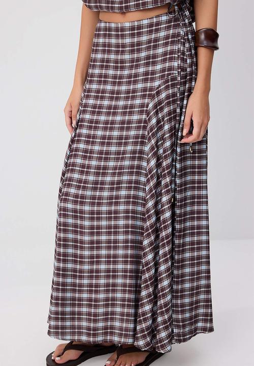 Trendyol - Plaid Blouse and Skirt Set - Multicolour
