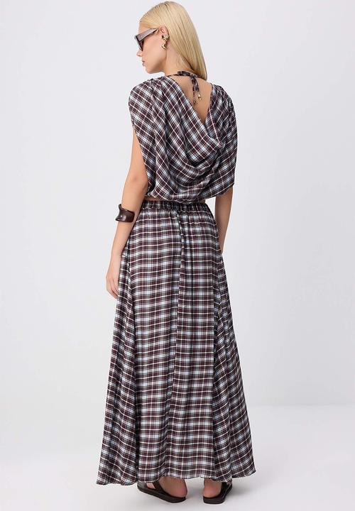 Trendyol - Plaid Blouse and Skirt Set - Multicolour