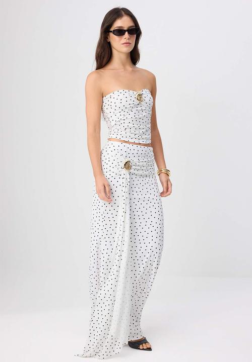 Trendyol - Polka Dot Accessory Detail Maxi Skirt - Black and White