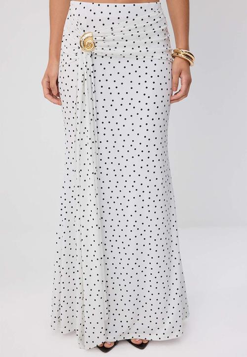 Trendyol - Polka Dot Accessory Detail Maxi Skirt - Black and White