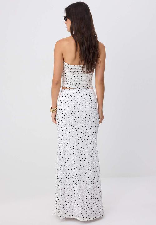Trendyol - Polka Dot Accessory Detail Maxi Skirt - Black and White