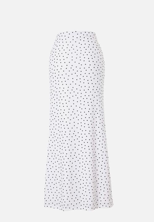 Trendyol - Polka Dot Accessory Detail Maxi Skirt - Black and White