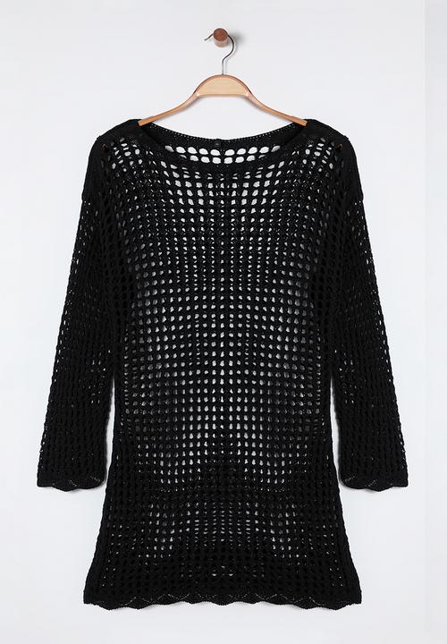 Trendyol - Plus boat neck mini knitwear beach dress - black