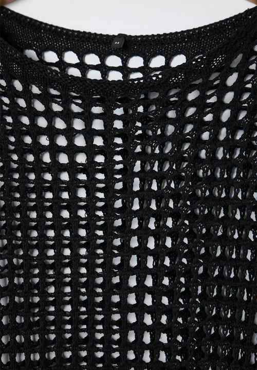 Trendyol - Plus boat neck mini knitwear beach dress - black