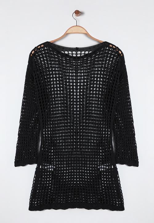 Trendyol - Plus boat neck mini knitwear beach dress - black