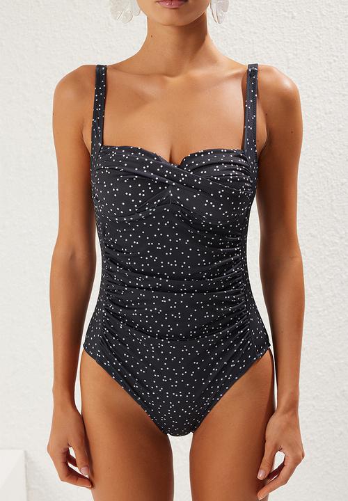 Trendyol - Polka dot draped balconette padded swimsuit - multicolor