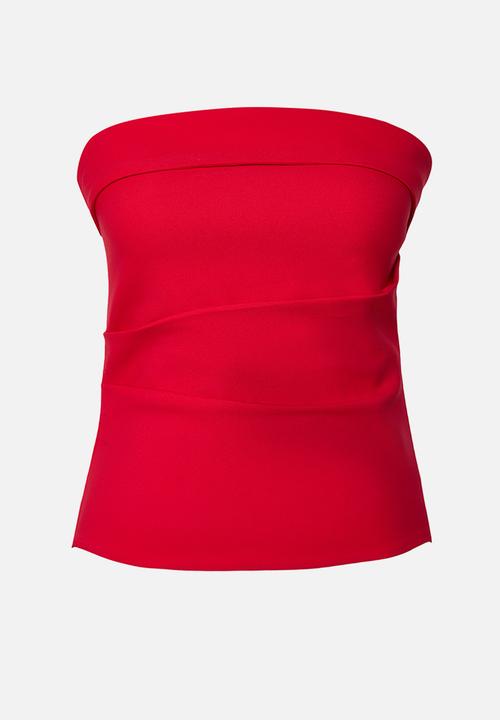Trendyol - Strapless Draped Blouse - Red