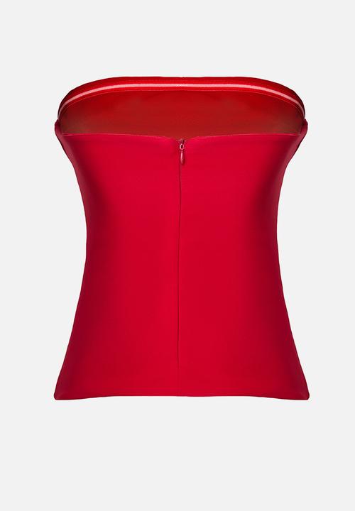 Trendyol - Strapless Draped Blouse - Red
