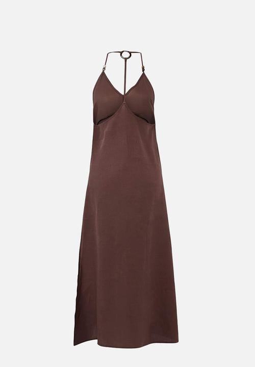 Trendyol - Linen Maxi Beach Dress with Accessory Detail - Brown