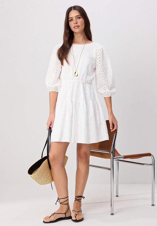 Trendyol - Cut-Out Skater Mini Dress - Ecru