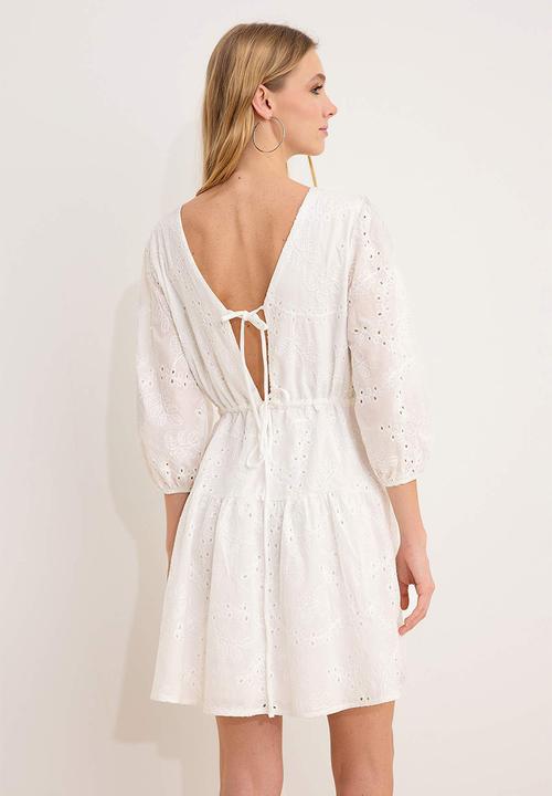 Trendyol - Cut-Out Skater Mini Dress - Ecru