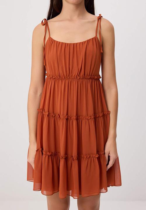 Trendyol - Layered Chiffon A-Line Mini Dress - Tile