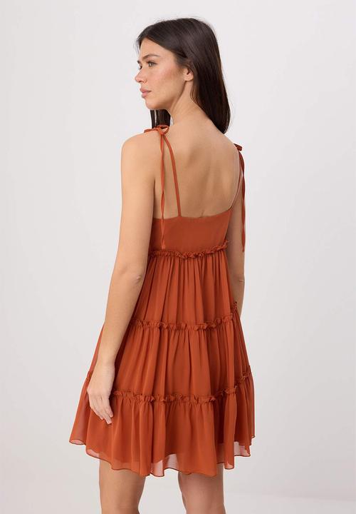 Trendyol - Layered Chiffon A-Line Mini Dress - Tile
