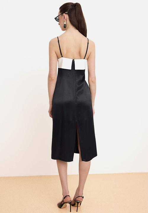 Trendyol - Colour Block Satin Midi Dress - Black & White