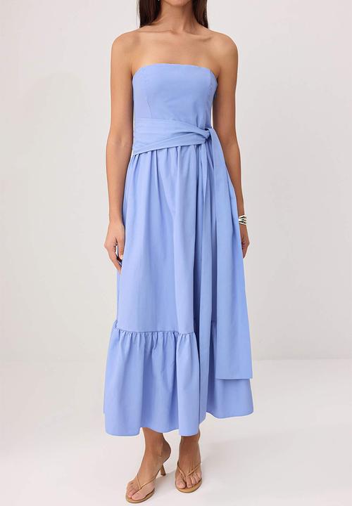 Trendyol - Belted Open-Waist Maxi Dress - Blue