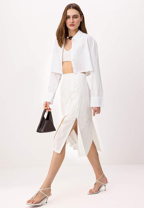 Trendyol - Patchwork Midi Skirt - White