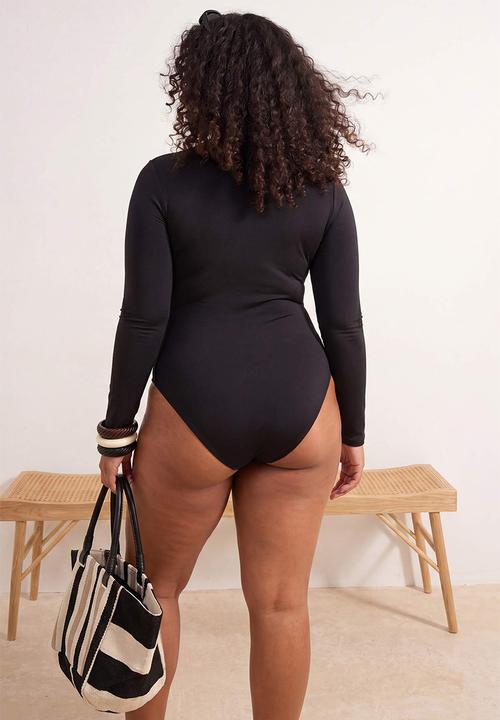 Trendyol - Plus zipper detailed surfer swimsuit - black