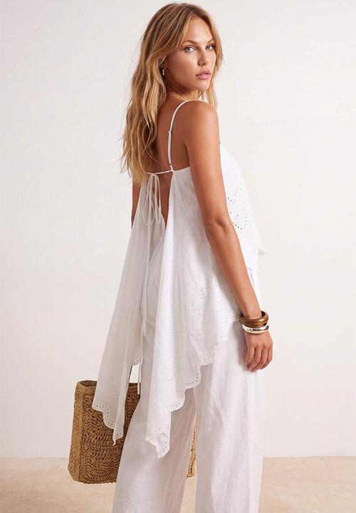 Trendyol - Embroidered Woven Blouse and Capri Pants Set - White