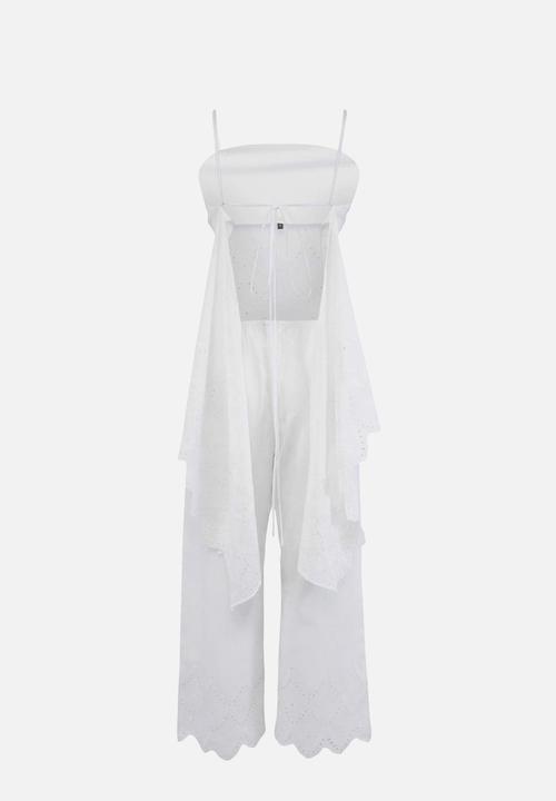 Trendyol - Embroidered Woven Blouse and Capri Pants Set - White