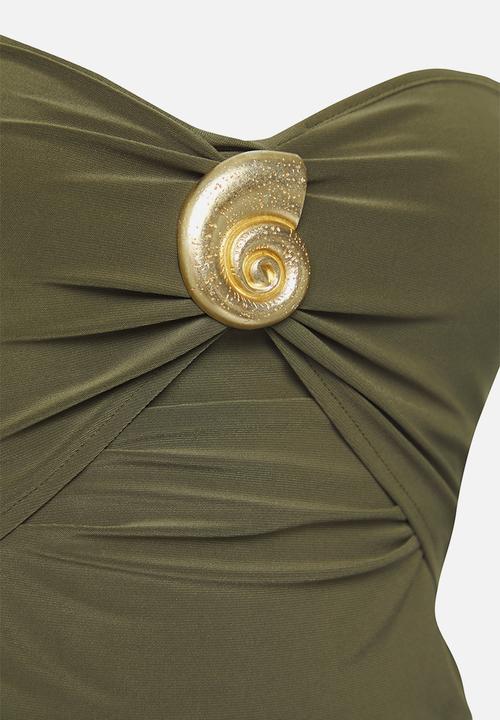 Trendyol - Limited Edition Strapless Knit Blouse with Accessory Detail - Khaki