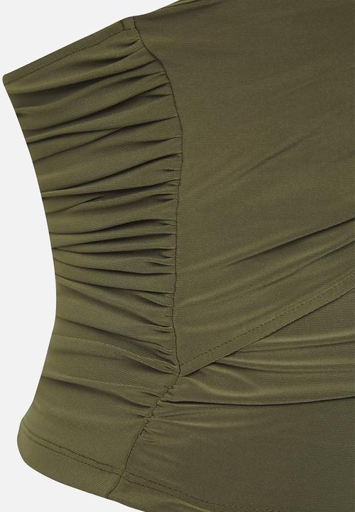 Trendyol - Limited Edition Strapless Knit Blouse with Accessory Detail - Khaki