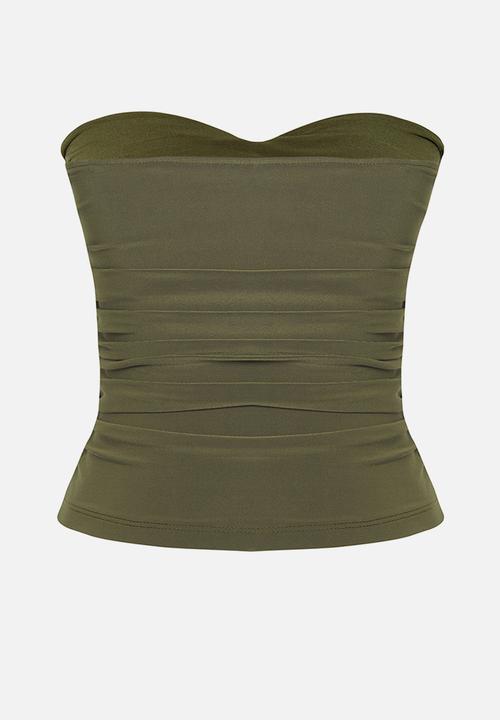 Trendyol - Limited Edition Strapless Knit Blouse with Accessory Detail - Khaki