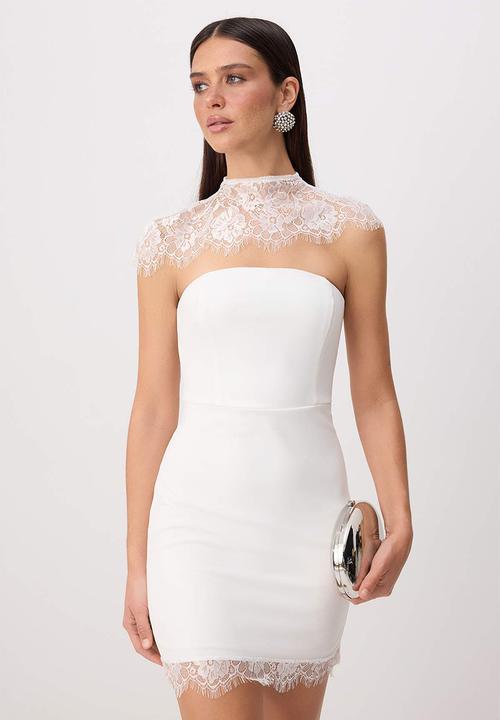 Trendyol - Lace Detail Strapless Lined Mini Dress - White