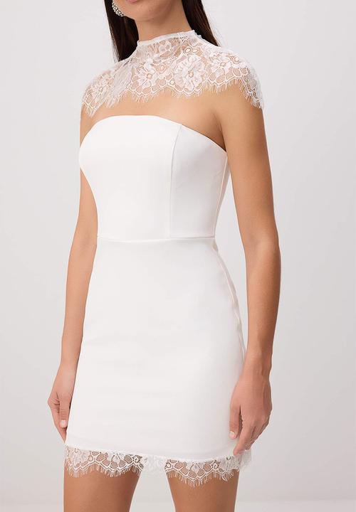 Trendyol - Lace Detail Strapless Lined Mini Dress - White
