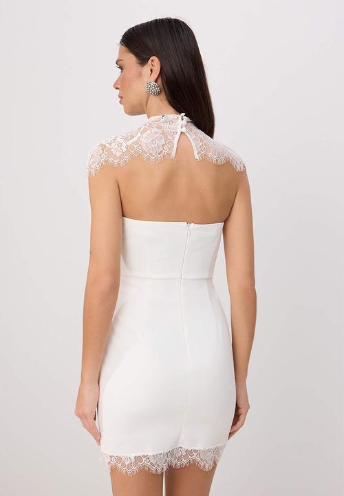 Trendyol - Lace Detail Strapless Lined Mini Dress - White