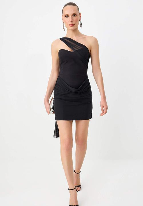 Trendyol - Tulle Detail Woven Mini Dress - Black