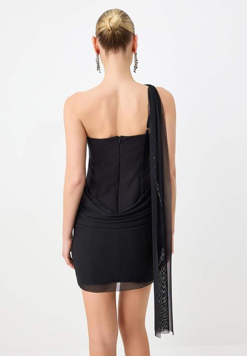 Trendyol - Tulle Detail Woven Mini Dress - Black
