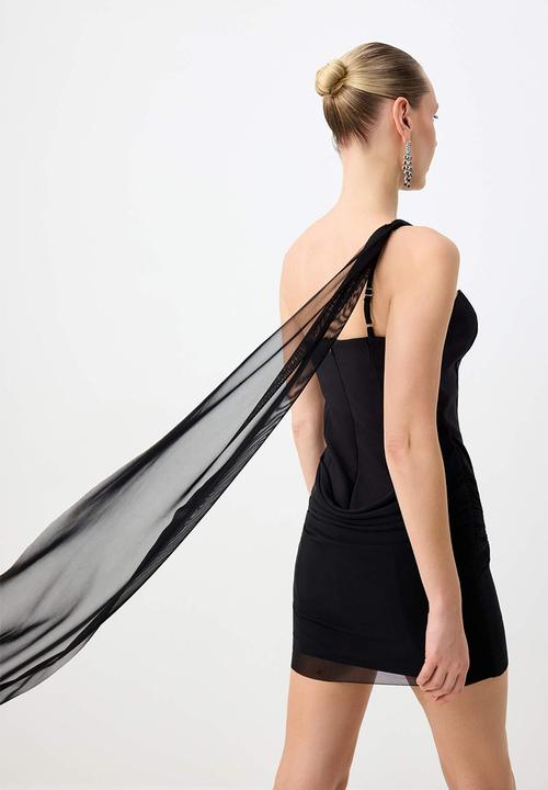 Trendyol - Tulle Detail Woven Mini Dress - Black