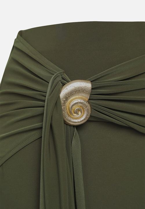 Trendyol - Bodycon Accessory Detail Maxi Skirt - Khaki