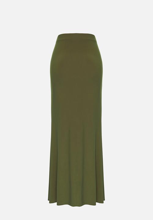 Trendyol - Bodycon Accessory Detail Maxi Skirt - Khaki