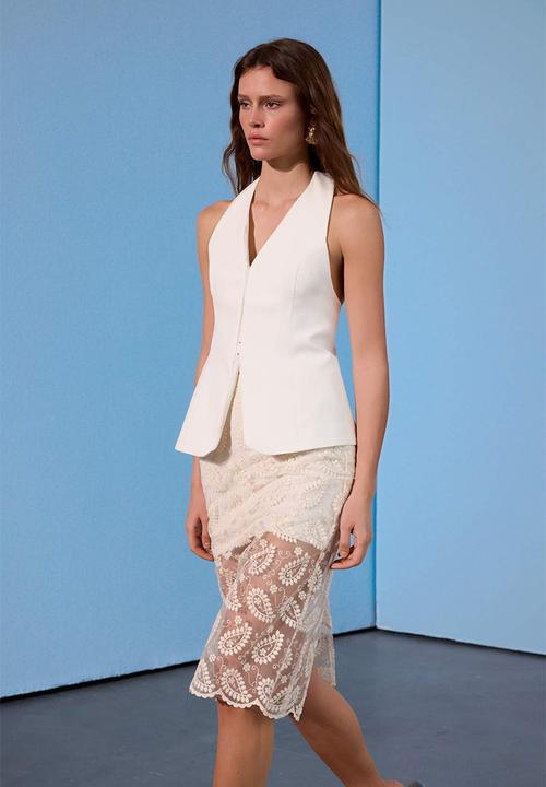 Trendyol - Limited Edition Embroidered Tulle Midi Skirt - White