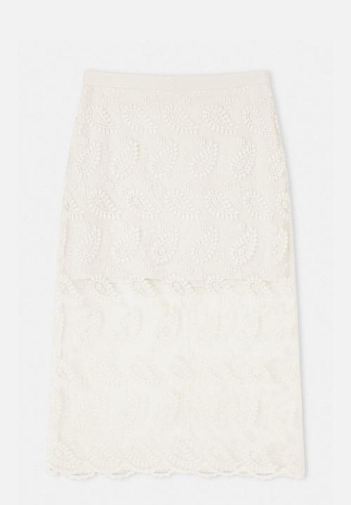 Trendyol - Limited Edition Embroidered Tulle Midi Skirt - White