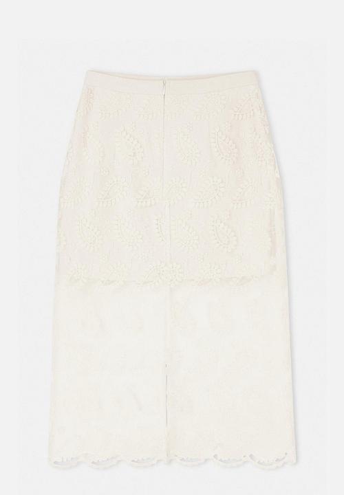 Trendyol - Limited Edition Embroidered Tulle Midi Skirt - White