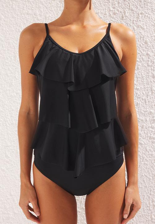 Trendyol - Flounce u-neck swimsuit - black