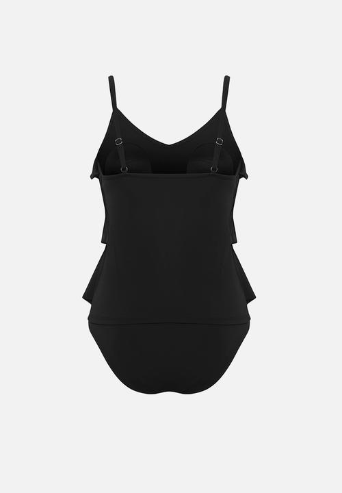 Trendyol - Flounce u-neck swimsuit - black