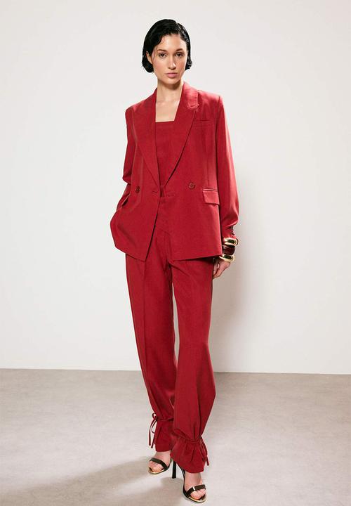 Trendyol - Linen-Look Lined Blazer - Red
