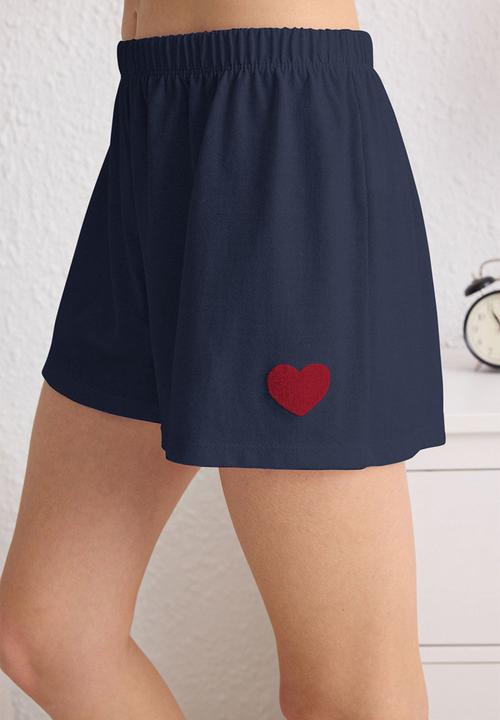 Trendyol - Cotton heart-patch short pajama set - navy blue