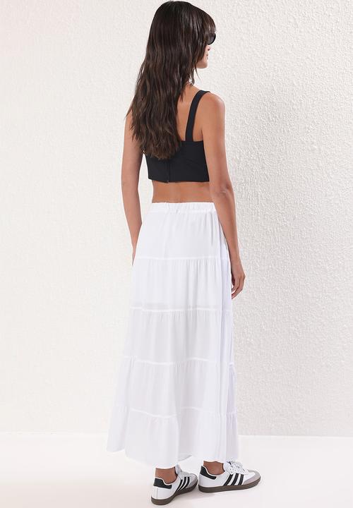 Trendyol - Bow Detail A-Line Flounced Maxi Skirt - White